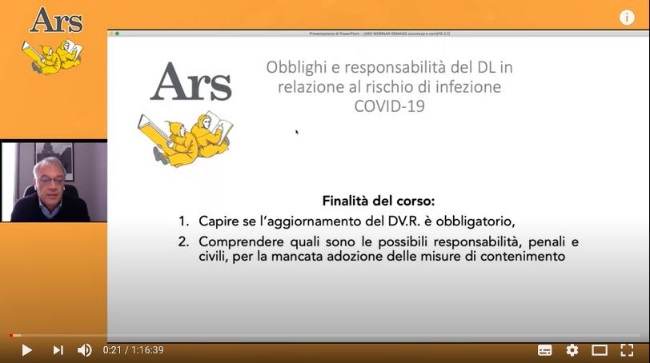 I WebinARS - i webinar di ARS Edizioni informatiche:  "Obblighi e responsabilità del Datore di Lavoro in relazione al rischio di infezione COVID-19"